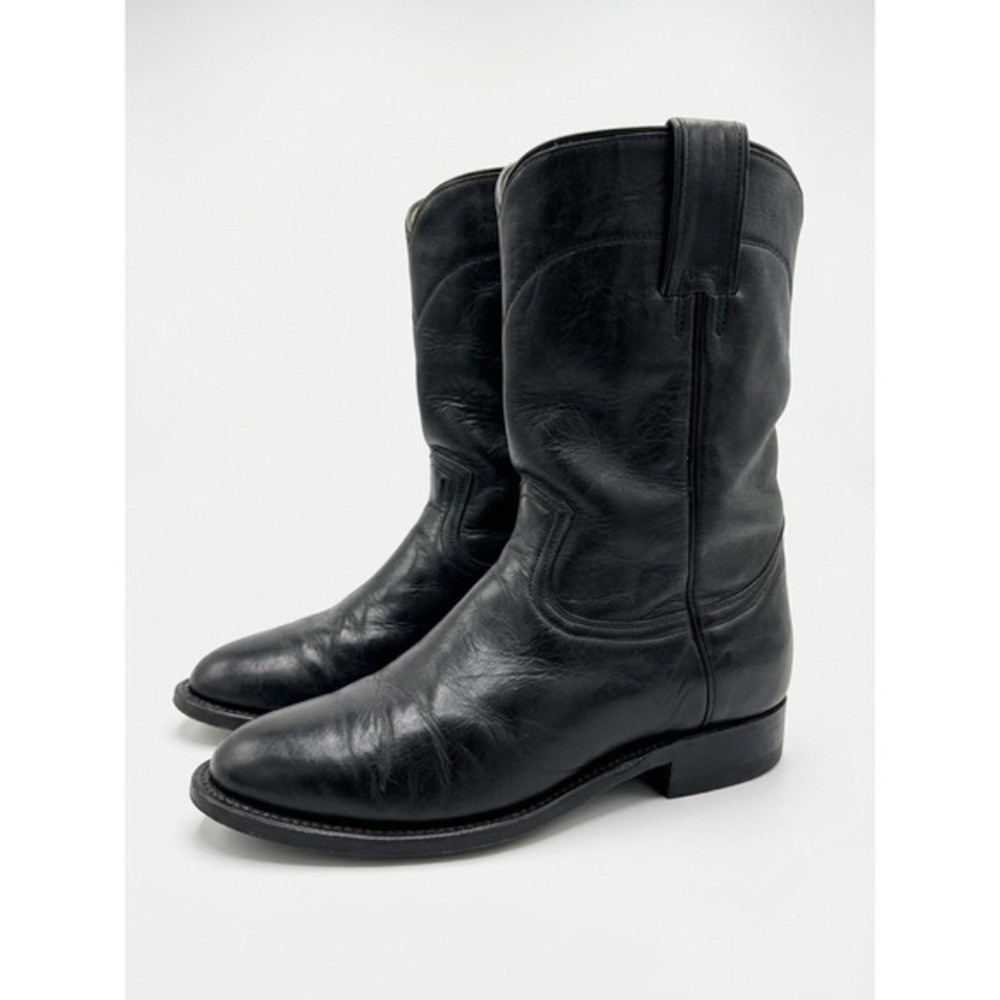 Rio Grande Black Leather Western Roper Boots Round Toe 10071 24.5 6.5 7.5 Mexico